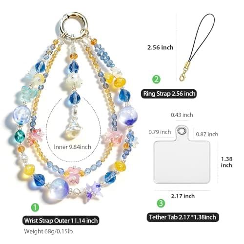 TIANTAIYUE Beaded Phone Charm Strap for Women, Aesthetic Crystal Glass & Pearl Wrist Lanyards, Universal Anti-Lost Detachable Cell Phone Chain for Smartphone Case, Camera, Keys, Gift for Her - Thumbnail 3