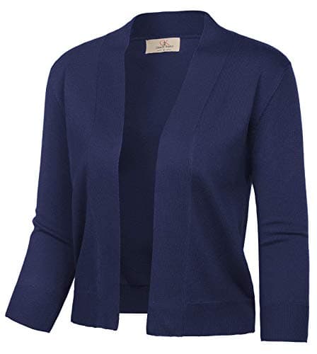 GRACE KARIN Women's Blue Knit Cropped Cardigan Sweaters 3/4 Sleeve Open Front Bolero Shrugs Sweater Jacket 2025 L - Image 1