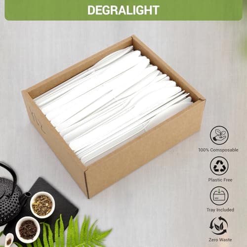 Degralight 100% Compostable Knives - 200Pcs CPLA Knives, Durable and Heat Resistant CPLA Disposable Cutlery, No Plastic Disposable Silverware for Party, Wedding, Office & Daily - Thumbnail 2