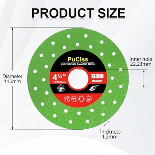 PuCiss 4-1/2 Inch Diamond Rock Slab Grinding Disc for Angle Grinder, 7/8" Arbor Ultra Thin Multi-Material Cutting Disc for Tile, Granite，Marble, Glass- 3 Pack - Thumbnail 6