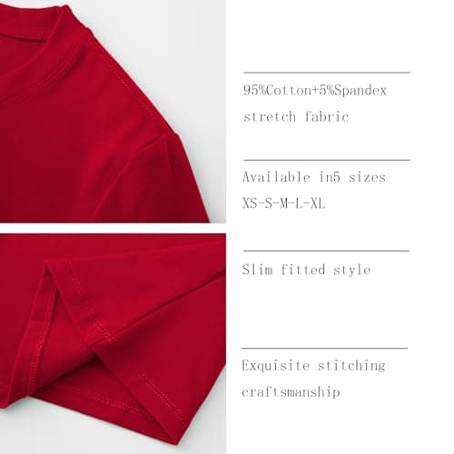 Abardsion Cotton Basic Tees for Women Spring Outfits Tops 2026 Short Sleeve Crewneck Slim Fit T Shirts (Bright Red, M) - Thumbnail 6