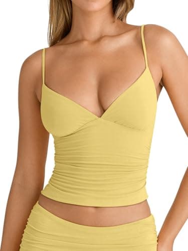 PINKMSTYLE Tank Top for Women 2026 Summer Sexy Sleeveless Cami Tank Tops Date Night Outfit Lemon Yellow Large - Image 1