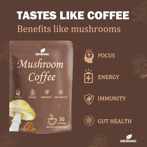 Mushroom Coffee 6 Mushroom Instant Blend with Lion’s Mane, Cordyceps, Reishi, King Trumpet, Shiitake & Turkey Tail – Supports Energy, Focus, Mood & Immune System – 30 Servings - Thumbnail 4