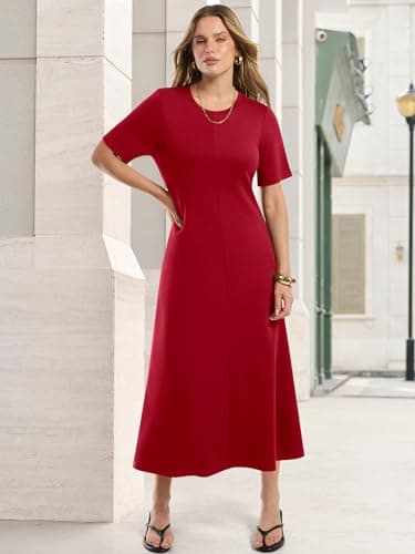 ANRABESS Womens Summer Maxi Dresses Casual Short Sleeve Elegant Classy Vintage 2026 Spring Flowy Cocktail Dress 80s Outfit Red Medium - Thumbnail 2