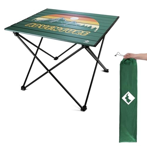 VILLEY Portable Camping Side Table, Ultralight Aluminum Folding Table with Mountain Silhouette Print and Carry Bag for Camping, Picnic, Beach, Travel - Image 1