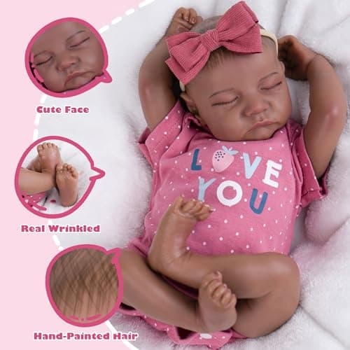 Milidool Reborn Baby Dolls Black Girl - 18-inch Realistic Baby Dolls, Lifelike Soft Vinyl Black American Doll, Nice Gift for Kids, Pre-Parents, Grand-Parents, Doll Collectors - Thumbnail 3
