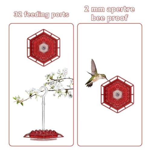 Hummingbird Feeder for Outdoors Bee-Proof & Leak-Proof, Features 32 Feeding Ports, Drip-Free, Easy to Clean and Refill, Attract Humming Birds Feeder Plastic with Ant Moat & Hook (Red-1PC) - Thumbnail 5
