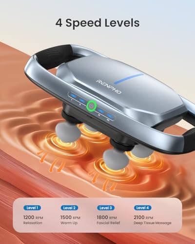 RENPHO Massage Gun Deep Tissue, Fathers Day Dad Gifts Handheld Neck Massager with Replaceable 4-Head and Plate, Muscle Percussion Massage Tool for Neck Back Massager for Women Men, Quad, HSA Approved - Thumbnail 5