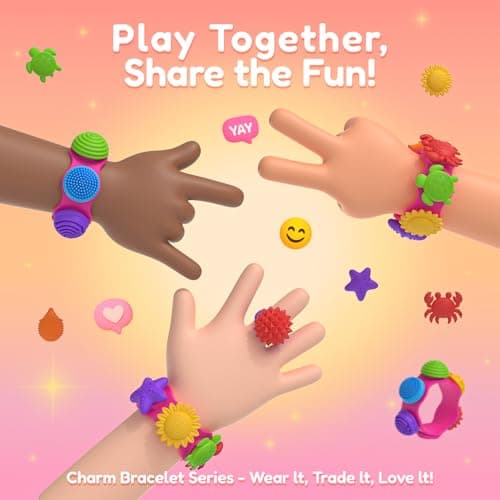 GIFTIARA Sensory Fidget Toys for Kids, 3-in-1 Stress Relief Bracelet, Ring, Necklace Anxiety Relief Toy Set with 10 DIY Wearable Silicone Charms for Boys Girls - Thumbnail 5