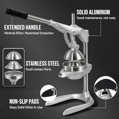 Manual Juicer, Sopito Effortless Stainless Steel Juicer Press Heavy Duty Citrus Squeezer for Orange Lemon Grapefruit Pomegranate, Easy to Clean - Thumbnail 3