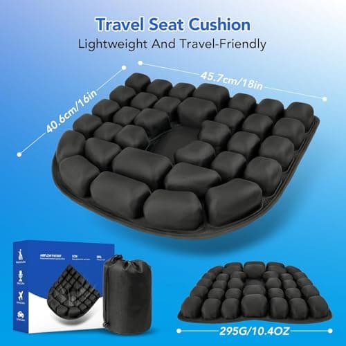 34 Air Cell Self-Inflating Seat Cushion, 3D Air Bubble Design for Tailbone Pain & Hemorrhoid Relief, Pressure Relief Cushion for Office Chair, Car, Wheelchair, Airplane Travel, Home (No Pump Needed) - Thumbnail 3