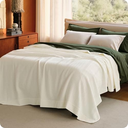 Bedsure 100% Certified Organic Cotton Blanket - King Size, Soft & Breathable Luxury Blankets for Bed, All Seasons Waffle & Herringbone PureWoven Textured Thermal Blanket for Adults, Kids, White - Image 1