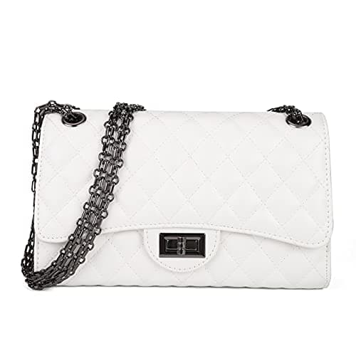Gladdon Quilted Crossbody Purse for Women Trendy Ladies Shoulder Bag with Chain Designer Purses White - Image 1