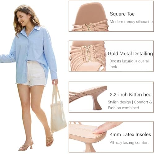 Wetviro Womens Nude Slip On Mules Sandals Low Kitten Heels Square Open Toe Dressy Comfortable Shoes for Women (2026) - Thumbnail 4