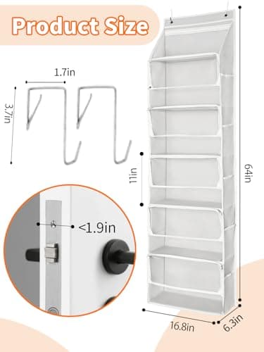 Over Door Organizer Stuffed Animal Storage, Zipper Closure Behind Door Hanging Toy/Plush Organizer , Clear Window Bathroom/Bedroom/Closet Holder Bag for Nursery Purse/Handbag, 1Pack, 5 Tier，Beige - Thumbnail 6