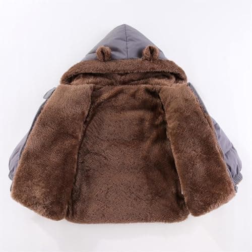 JiAmy Baby Winter Fleece Coat Kids Boys Jacket Outwear Girls Padded Clothes Grey 5-6 Years - Thumbnail 4