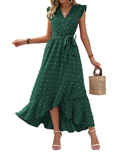 BTFBM Boho Dresses for Women 2026 Summer Fashion Cap Sleeve Swiss Dot Flowy Ruffle Beach Wedding Cocktail Maxi Dress(Dark Green, X-Large) - Image 1