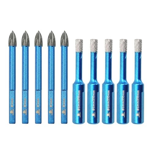 Dry Diamond Core Drill Bit Set,BRSCHNITT1/4 * 5 Diamond Hole Saw& 1/4"*5 Carbide Drill bits with Triangle Shank for Porcelain Tile Ceramic Stone Granite Marble(10pcs) - Image 1