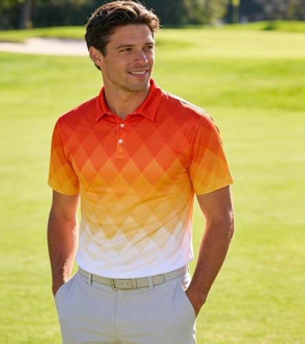 uideazone Polo Shirt for Men Slim Fit Athletic Golf Shirts Short Sleeve Orange White Yellow Performance Golf Polos 3XL - Thumbnail 6
