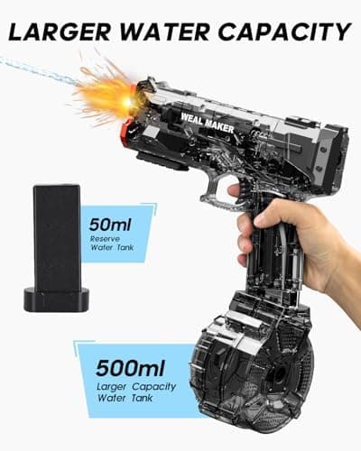 2025 Upgraded Electric Water Gun with LED Lights and Type-C Charging,Transparent Automatic Squirt Guns High Powered IP67 Waterproof,Up to 26FT Longer Range Water Pistol,for Kids and Adults (Black) - Thumbnail 3