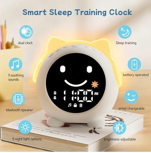JAHUYU Kids Alarm Clock with Sleep Training, LED Night Light, Bluetooth Music, Multi-Color Display, Sound Machine, OK to Wake Light for Toddlers and Children - Thumbnail 2