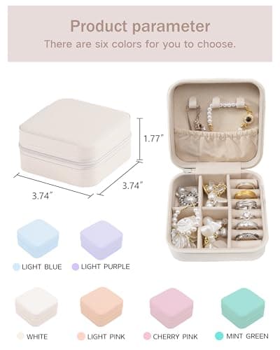 Personalized Jewelry Travel Case(with mirror) with Your Name and Birth Flower,Personalized Gifts for Women - Festival gifts, Bridesmaids Gifts, Small Travel Jewelry Box Organizer for Girls (white) - Thumbnail 3