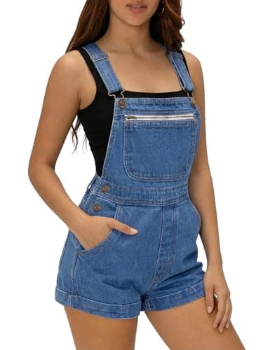 POLITI Denim Overall Shorts for Women, Adjustable Straps Bib Stretchy Jean Shortalls with Zipper Pockets Summer Casual - Image 1