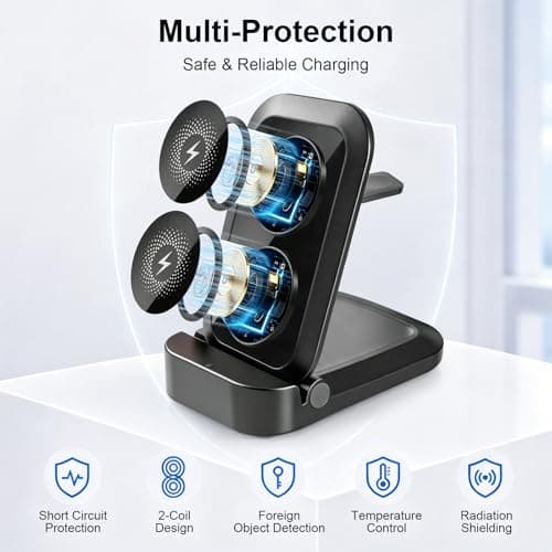 3 in 1 Wireless Charging Station for Apple - Foldable Wireless Charger Station - Travel Charger for Multiple Devices for iPhone 17 16 15 14 13 12 Pro Max Plus, Apple Watch, AirPods(Black) - Thumbnail 4