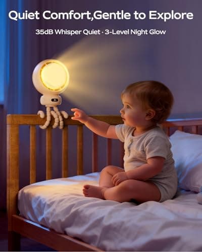 Bearwind Mini Portable Stroller Fan – 60° Auto Oscillation, Quiet USB-C Rechargeable Baby Fan, 4 Speeds, Night Light & Warning Light, Flexible Tripod for Stroller, Car Seat, Crib, Camping (Brown) - Thumbnail 5