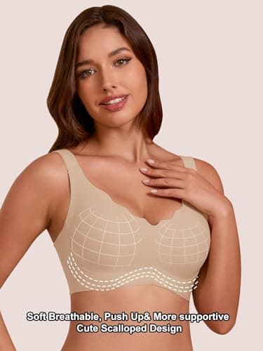 COCOMARTS Jelly Bras for Women No Underwire Seamless Push Up Scalloped Tshirt Bralettes Comfortable Wireless Everyday Bra Nude Medium - Thumbnail 2