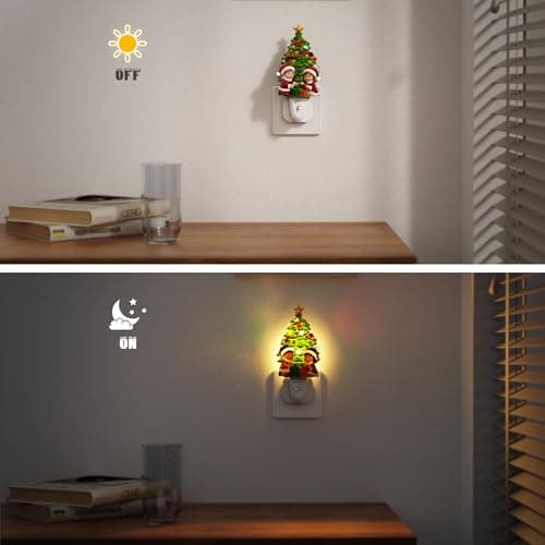 JandCase Christmas Tree & Santa Claus Night Light, 3000K Night Lights Plug into Wall,Cute & Funny Ceramics Christmas Night Light for Kids, 360° Rotatable for Home Party Decor,1 Pack - Thumbnail 3