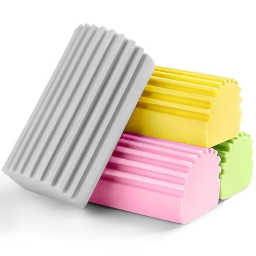 Jeymei 4-Pack Damp Clean Duster Sponge,Damp Dusting Sponge,Duster Baseboard Cleaner Sponge with Ridges,Reusable Wet Duster Sponge,Household Cleaning Sponges for Blinds(Grey,Yellow,Pink,Green) - Image 1