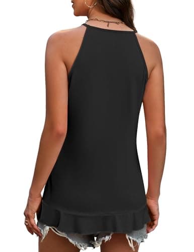 JUSTFASHIONNOW Summer Sleeveless Tank Tops for Women Trendy Casual Camisole Tops Spaghetti Strap Tank Flowy Ruffle Hem Loose Fit Holiday Vacation Outfits (Black,Small) - Thumbnail 6