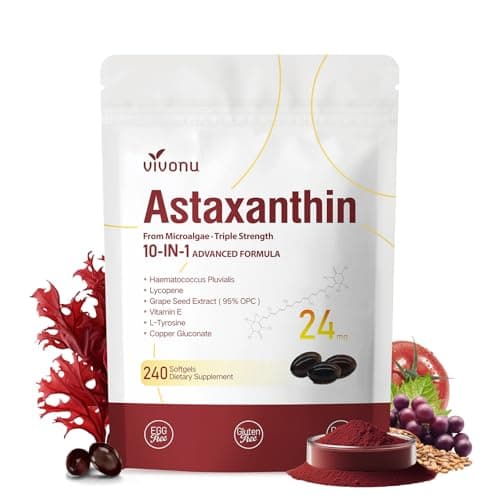 10 in 1 Astaxanthin Supplements 24mg, 4 Month Supply, Astaxantina Antioxidant from Fresh Haematococcus Pluvialis, Contains Lycopene, Grape Seed, Vitamin E, & More Supports Eye, Joints, Skin Health - Image 1