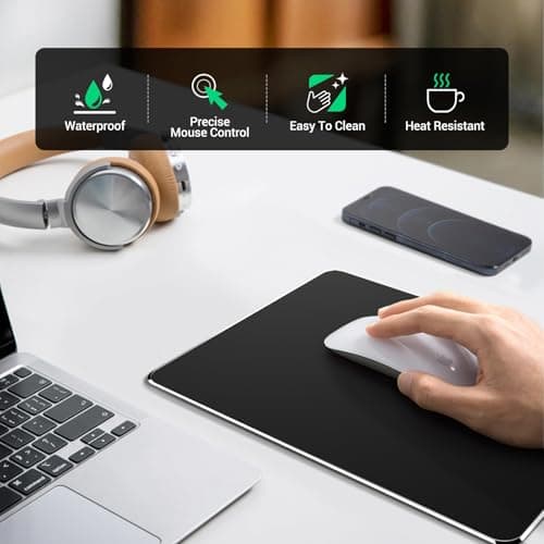 HONKID Hard Metal Mouse Pad for Desk, Aluminum Solid Mouse Pad for Magic Mouse and Pro/Air with Stable Rubber Base, Firm Mousepad for Travel and Home Office (Black) - Thumbnail 5