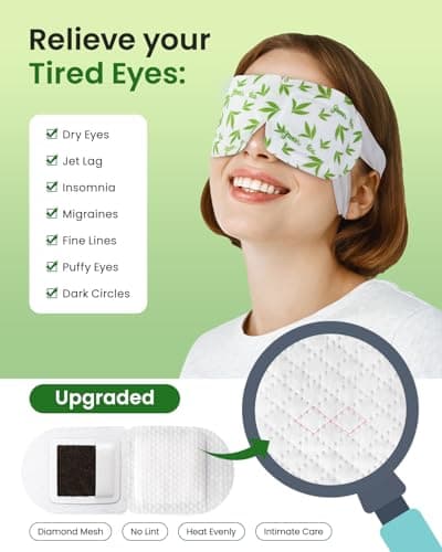 16 Packs Steam Eye Masks for Dry Eyes, Green Tea Warm Eye Mask, Relief Eye Fatigue & Puffy Eyes, Moist Heating Compress for Eyes, Self Heated Eye Mask, Disposable Travel Essentials & Relaxation Sets - Thumbnail 3