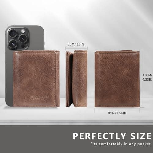 HiChiclife Men's Trifold Wallet, Classic RFID Blocking Leather Design - Durable Front Pocket Wallet with ID Window & Multiple Card Slots, Gift Box Included - Thumbnail 5