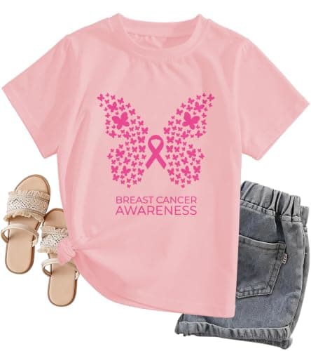 Breast Cancer Awareness Shirt Women, Pink Butterfly Tee, Breast Cancer Gift,Pink Ribbon T Shirt, Cancer Survivor Tee - Image 1