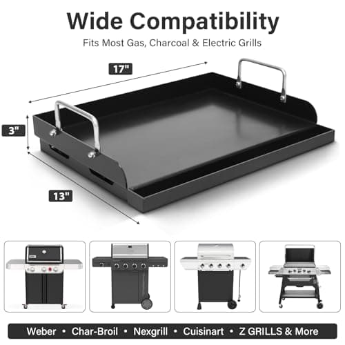BLUES GRILL PARTS 17" x 13" Nano-Ceramic Nonstick Cast Iron Griddle - Universal Flat Top with Grease Groove, Reinforced Ridges & High Sidewalls, Cooking Skillet Pan for Gas/Charcoal Grills & Stove Top - Thumbnail 2