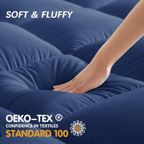CYMULA Full XL Mattress Topper, Navy Blue Cooling Mattress Pad Cover, Extra Thick Pillow Top Mattress Topper with 8-21 Inch Elasticated Deep Pockets, Plush Down Alternative Fill Mattress Protector - Thumbnail 5
