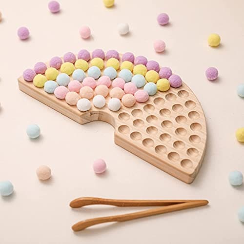 ibwaae Wooden Peg Board Beads Game Color Sorting Toys Counting Matching Game Bead Counting Fine Motor Skill Montessori Toys for Toddlers (Macaron Color) - Thumbnail 2