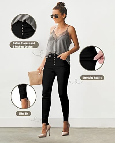 POTILI Women's High Waisted Jeans for Women Distressed Ripped Jeans Butt Lifting Skinny Stretch Denim Pants Black Size 12 - Thumbnail 5