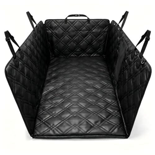 Junpee Hard Bottom Dog Car Seat Cover for Back Seat, 100% Waterproof Faux Leather with Non-Slip Base, Back Seat Extender with Mesh Window, Safe for Cars SUVs Trucks - Image 1