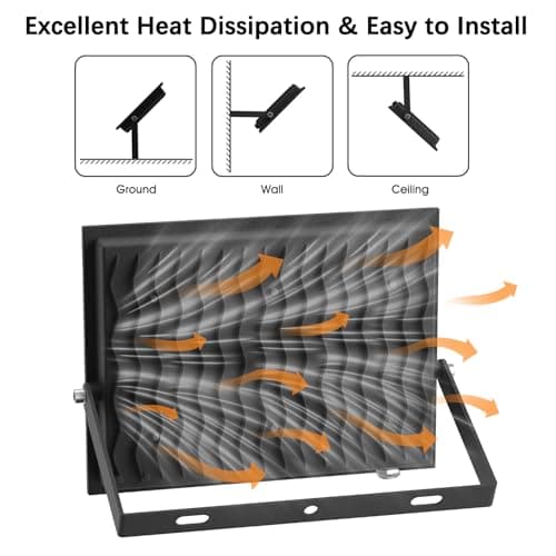 Paideste 50W Flood Light Outdoor: 2 Pack 5000LM Bright LED Plug-in Flood Light, IP66 Waterproof, 100-265V, 6500K Daylight White, Plug-and-Play, Heat Dissipation, Ideal for Yard, Garage, Stadium - Thumbnail 6