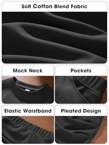 EXLURA Womens 2 Piece Skirt Sets Long Sleeve Mock Neck Sweatshirt Skort Matching Set Casual Airport Travel Spring Outfits - Thumbnail 6