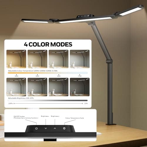 Honeywell Wide Desk Lamp with Clamp for Dual Monitors, 22W Full-Spectrum Eye-Caring LED Desk Lamp for Home Office, 3-Section Adjustable Architect Light for Large Desk, Stepless Dimming, 3000K-5700K - Thumbnail 6