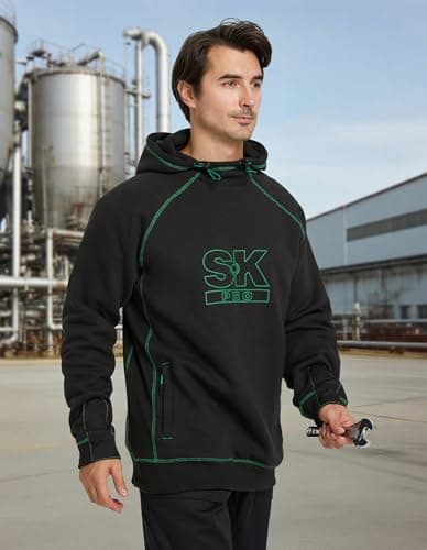 SKPRO Fleece Lined Work Hoodie for Men, Heavyweight Sweatshirt Black M - Thumbnail 3