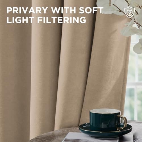Joydeco Toffee Brown Velvet Curtains 96 Inches 2 Panels, Luxury Thermal Insulated Soft Brown Curtains for Bedroom & Living Room, Room Darkening Velvet Drapes, Rod Pocket (52W x 96L) - Thumbnail 6