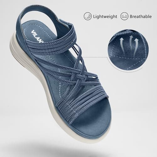 Vilanva Women's Comfortable Walking Sandals (Navy Size 9) - Thumbnail 4