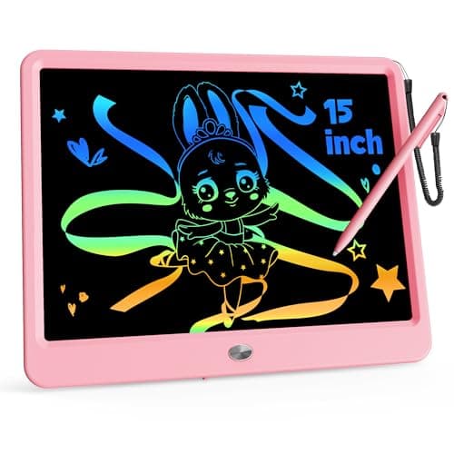 KOKODI 15 Inch LCD Writing Tablet with Anti-Lost Stylus, Erasable Doodle Board Colorful Toddler Drawing Pad, Car Travel School Games Toys for 3 4 5 6 7 8 Kids, Birthday Gift for Girls Boys Pink - Image 1